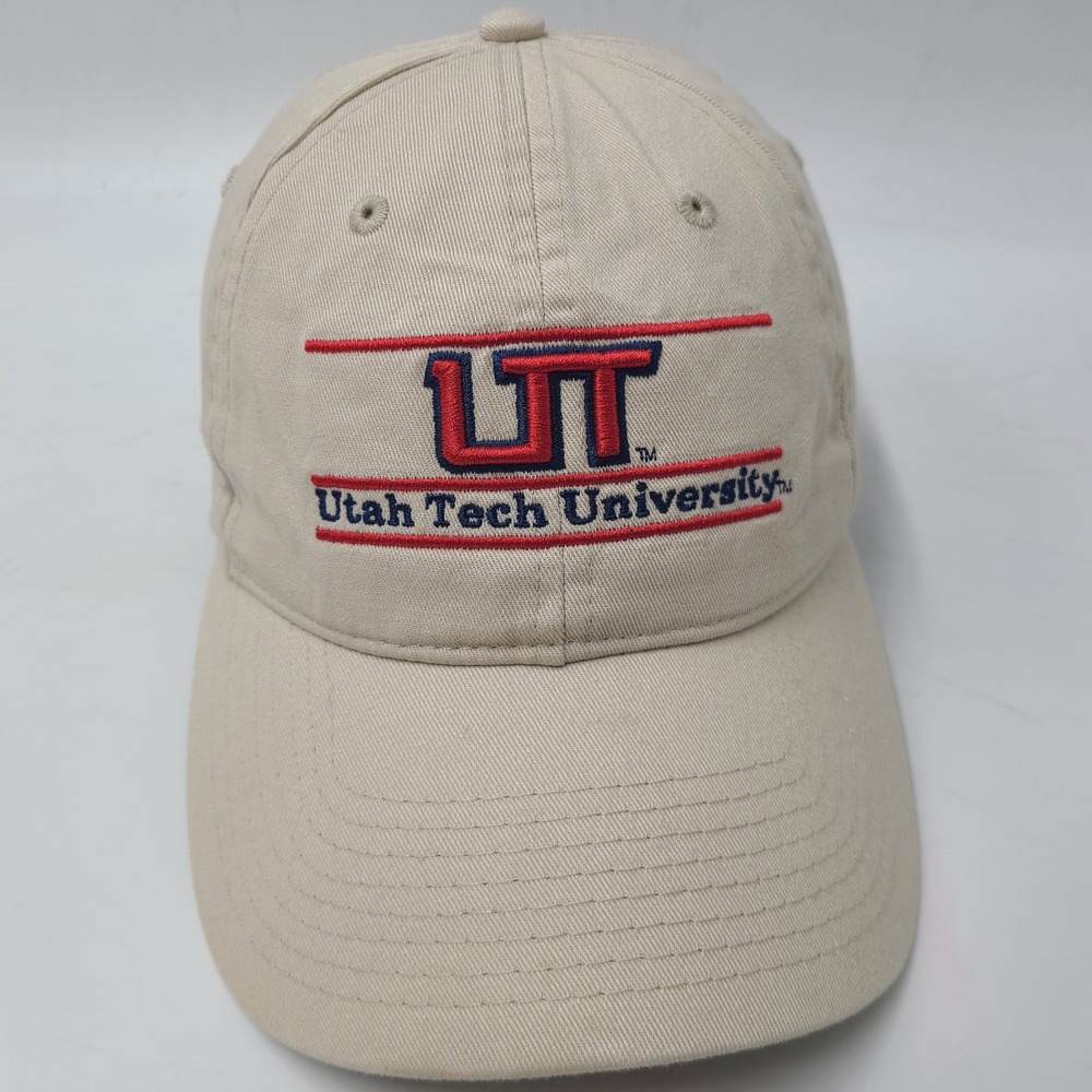 Utah Tech Trailblazers Hat Strapback The Game Split Bar Beige NCAA University